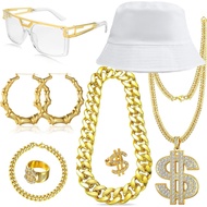 80 90s Accessories Outfit for Woman Hip Hop Costume Kit Old School Rapper Golden Chain Necklaec Big 