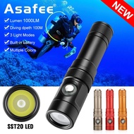 Asafee  2024 New Diving Flashlight SST20 LED 1000Lumen Rechargeable Scuba Diver Lantern Underwater Dive Light