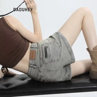 DaDuHey American-Style Design Slim-Fit High Waist Style High Street Ruffle Handsome Denim Shorts For