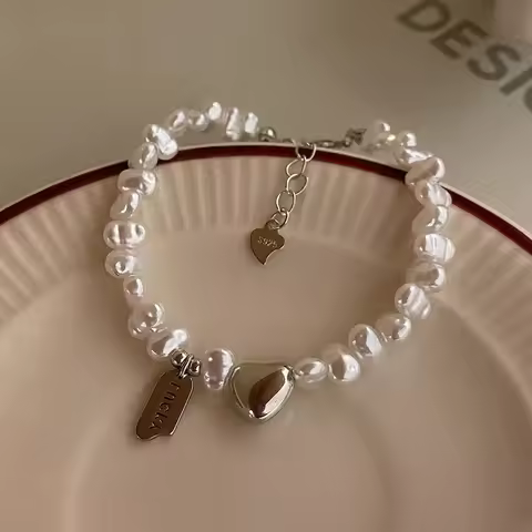 New 925 Sterling Silver Bracelet Pearls Knots Bracelet for Women Fashion Heart Pearls Bracelet Luxur