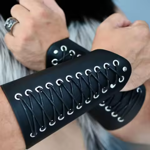 2pcs Black Lace-Up Viking Wristbands PU Leather Medieval Bracer Arm Guards For Renaissance Faire Hal