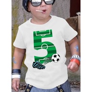 5th Birthday Soccer T-Shirt - Number 5 Football Jersey with Soccer Ball & Goalpost Design - 5 Year O