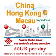 Unicom Travel 50GB daily China Hong Kong Macau Data  Travel Data 5G Online SIM Card (After 2GB reduc
