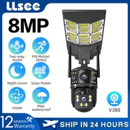 LLSEE V380 Pro 8MP กล้องพลังงานแสงอาทิตย์ไฟถนนพลังงานแสงอาทิตย์เลนส์คู่กล้องพลังงานต่ำ Wireless WiFi