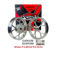XSPEED ASTA CNC MAGS 4Holes CLICK125i/CLICK150i V2/V3/V4 F:1.85/14/R:2.15/14 PAIR SILVER