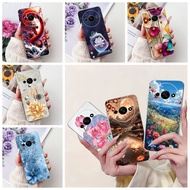 Clear Cover For Redmi A3 4G Case Aesthetic Cute Cat Fashion Flowers Painted Back Cover 23129RN51X 23