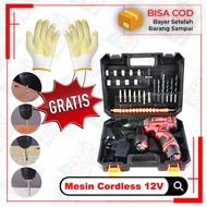 JLD Mesin bor cas 2 baterai  bor Cordless drill mesin bor batre jld tool impact fullset Tool Kits 24 Pcs bor listrik baterai cas jld