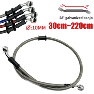 Silver 30cm To 220cm 28° 10mm Motorcycle Hydraulic Reinforced Brake Clutch Oil Hose Cable Line Pipe 