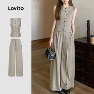 Lovito Casual Tops or Bottoms Button Leisure Commute Spring/summer Tops or Bottoms for Women L156AD2