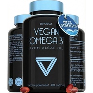 Vegan Omega 3 Capsules - DHA from Algae Oil with Flaxseed Oil, Astaxanthin, Vitamin E - Algae Omega 