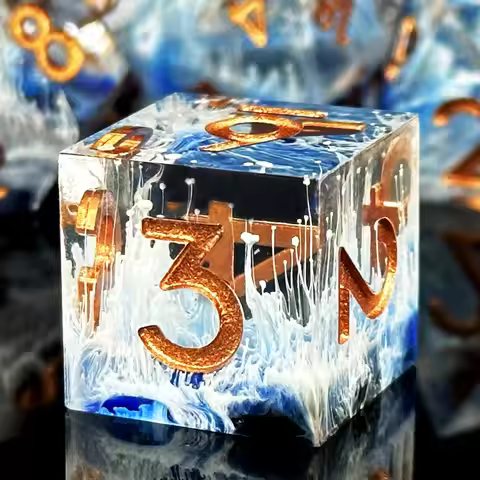 7pcs Semi-Transparent Handmade Resin Polyhedral Dice Set for DnD, RPG Board Games - Includes D20, D1