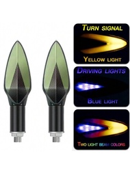 2入組藍轉黃通用LED摩托車轉向燈，流動閃光指示器黃色尾燈12V日行燈，適用於摩托車機車配件