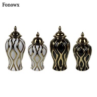 Fonowx Ginger Jar Ceramic Vase with Lid Porcelain Temple Jar Storage Container Decorative Table Cent