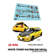 JC346 - EK9 LIGHTSET White toner waterslide decals Hotwheels 1:64 diecast custom