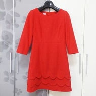 [M碼出清]ILEY伊蕾專櫃紅色羊毛料長袖洋裝 裙長：88cm 腰寬：38cm 吊牌拆售後不退換貨