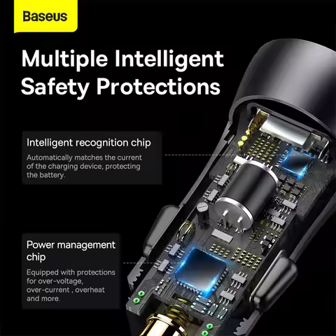 Baseus 60W Metal USB Type C Car Charger Quick Charge SCP AFC QC 4.0 PD 27W USBC Phone Charger For iP