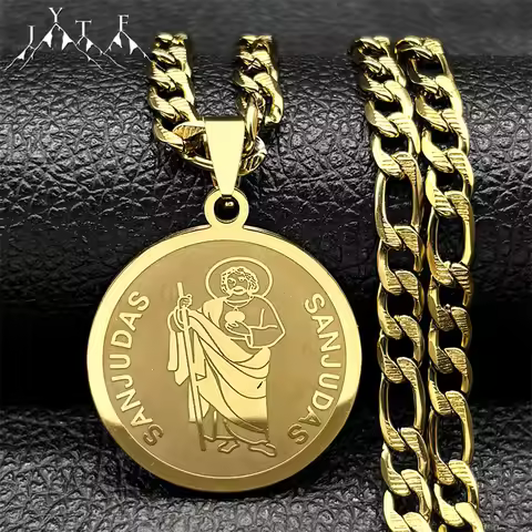 San Judas Tadeo Medal Pendant Necklace Religion Stainless Steel Hip Hop Chain Saint Jude Thaddeus Ne
