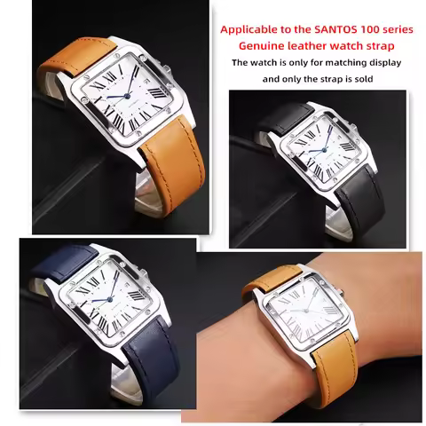For Cartier Santos100 Genuine leather watch strap Santos 100 men Soft Cowhide Watchband Folding buck