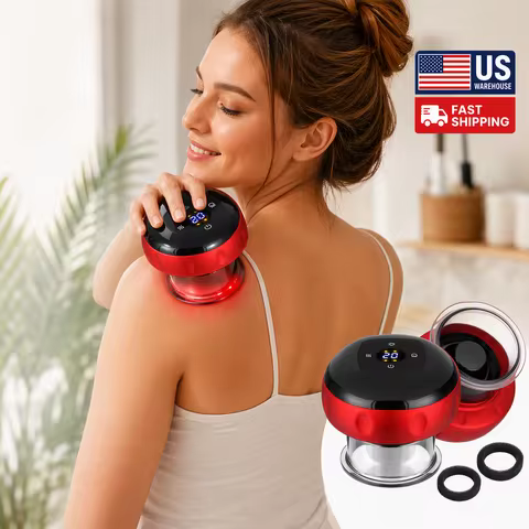 Electric Cupping Massager 12 Levels Vacuum Suction Red Light Heating LCD Display 20Min Timer Body Re