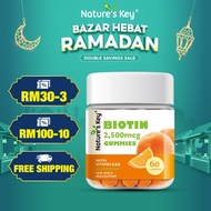 Nature's Key Halal 2500mcg Biotin Gummies Vitamin C E Support Hair Nails Beautiful Skin Vegan