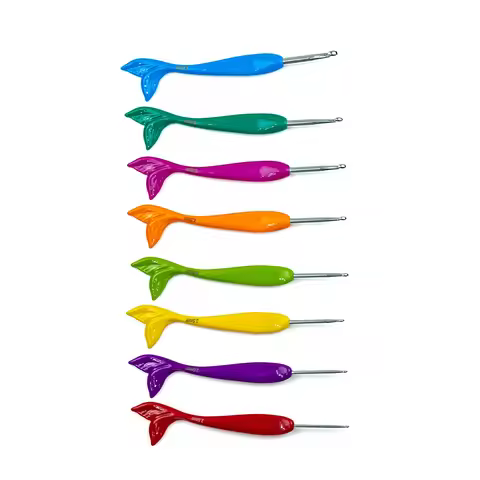 8 Crochet Hooks of Different Sizes, a Set of Colorful Crochet Hooks in a Fishtail Shape, Knitting To