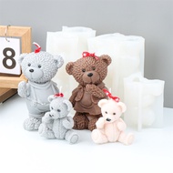 แม่พิมพ์ซิลิโคนรูปหมีตุ๊กตาหมีสำหรับครอบครัวเทียนหอมสบู่พลาสเตอร์ติดโบว์3D สำหรับครอบครัวหมี