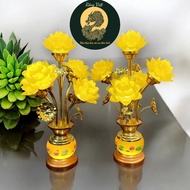 bag of RONG VIET high-quality 5-flower lapis lazuli lotus altar lamp, golden light decorative altar 