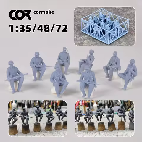 3d Resin Scale Miniature Model kit Seated German Army Soldiers Truck Crew Military Figures 8 pcs Set