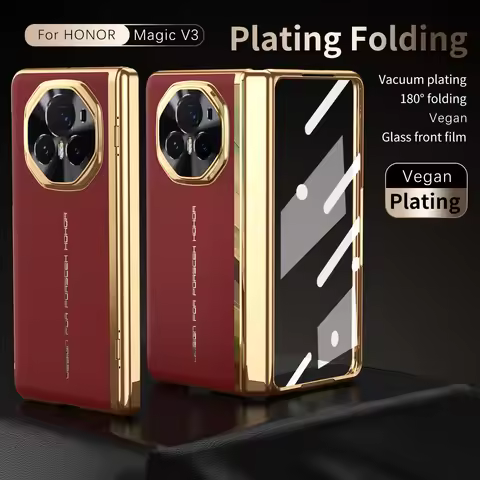 For Huawei Honor Magic V3 Case Luxury Electroplated Leather 360° HD Cover Magic V 3 Flip Folding Sho