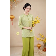 DL157 green brocade (Painting Y Phap Phuc) Temple Clothes, For Buddhist Women, all sizes, ba ba shir
