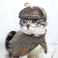 Pet Sherlock Holmes Detective Transformation Costume Cloak Hat Set Cat Dog Halloween Costume Funny S