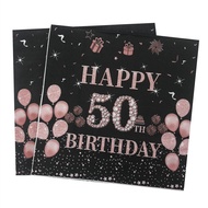 10Pcs 33x33cm Black 30th 40th 50th 60th Birthday Napkins Adult Happy Birthday Party Anniversary Disp