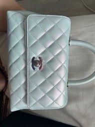 Brand New! Chanel 21K Blue Iridescent Caviar Small Mini Coco Handle Flap