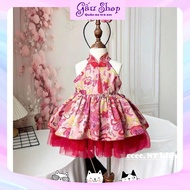 CE13, Mid-Autumn dress, pink patterned mid-autumn dress with bow for girls