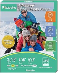 Pikapoka Photo Paper Variety Pack, 3.5x5, 4x6, 5x7 Glossy Photo Printer Paper for Inkjet, 150 Bulk Pack, 50ct/pack, 52lb/200gsm (P3545YW200GP)