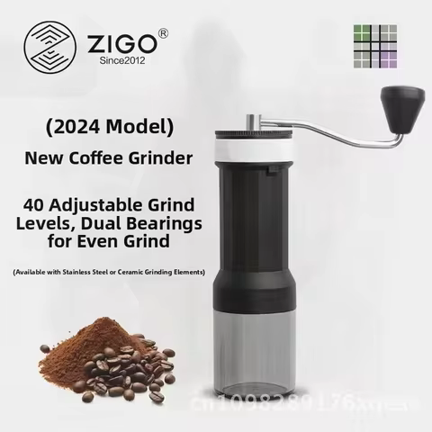 ZIGO 2024 New Hand Coffee Grinder Manual Ceramic & Steel Core Minimalist Style Modern Press Powder M