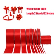 (25Yards/Roll) Width 1CM to 10CM Red Color Single Face Satin Ribbon DIY Gift Wrapping Christmas Wedd