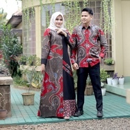gamis batik kombinasi polos gamis batik wanita pekalongan - merah jumbo