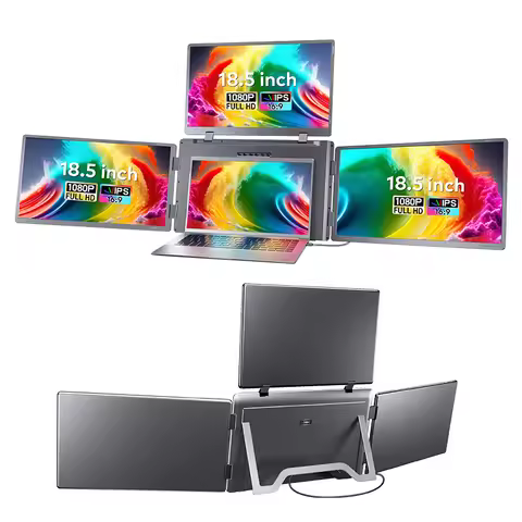 Portable Triple Monitor S999 18.5 Inch Folding Screen With Adjustable Stand And Top Screen 180 Flip 