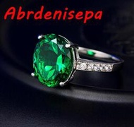 祖母綠戒指鍍925銀彩寶克拉彩色寶石碧璽色指環鍍18K白金女戒