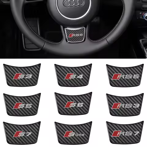 Car Carbon Fiber Steering Wheel Badge Sticker For Audi A3 8P A4 A6 C6 B8 Sline RS B6 B5 B4 B3 A1 A2 