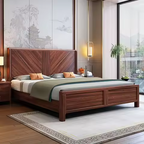 for Song's Aesthetics Ebony Solid Wood Bed 1.8m Double Hard Bed New Chinese Style Master Bedroom Que