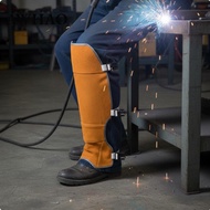 [AWHAO] Bovine Leather Welder Leg Guards Flame Retardant Leather Yellow Long Velcro