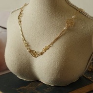 古董Avon 1985年金色蕾絲雕花愛心窗花珍珠項鍊 N400