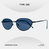 TYPE:SEE - AJMAN Noir Oval Cat-Eye Metal Frame Retro Vintage Sunglasses Unisex - UV400 Protection