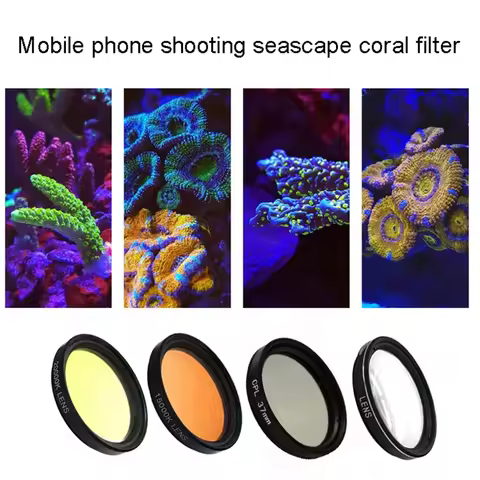 Aquarium Smartphone Camera Lens Filter 4 in 1 Kit Yellow Orange Lens Filter for Coral Reef Aquarium