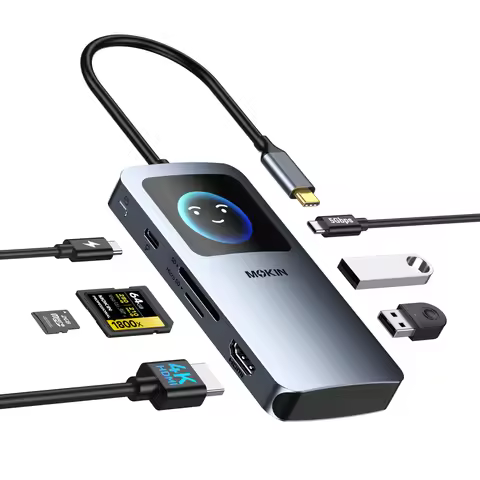 MOKiN 7 IN 1 USB C Hub,4K@60Hz Smart LED Docking Station with HDMI,PD 100W,2*USB A 3.0,USB C 3.0,SD/