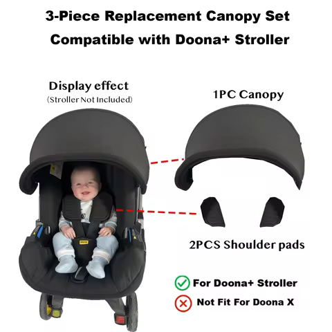 Pink/Black/Khaki Canopy & Shoulder Pads for Doona– Compatible with Doona+ Car Seat, Baby Stroller Su
