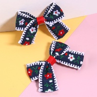 2pcs Handmade Embroidery Flower Hair Bows New Design Pigtail Hair Clip for Baby Christmas Gift ideas