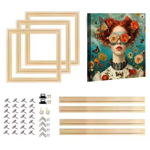 Square DIY Natural Wooden Pictures Frame For Wall Canvas 30X30 40X40 Frame Diamond Painting Large Si